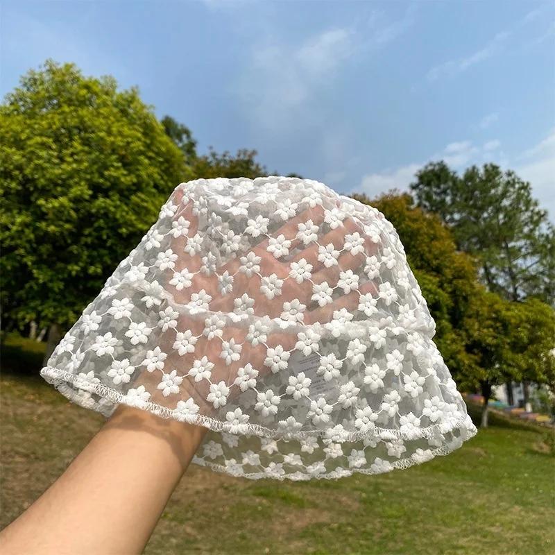 Women's Lace Summer Breathable Shade Sun Hat Bucket Hat Canvas Hat Students Are Wearing Flat Hats Summer Outdoor Thin Hat