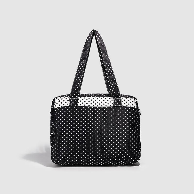 Retro polka dot love commuter canvas bag large capacity contrasting color tote bag versatile portable underarm shoulder bag women
