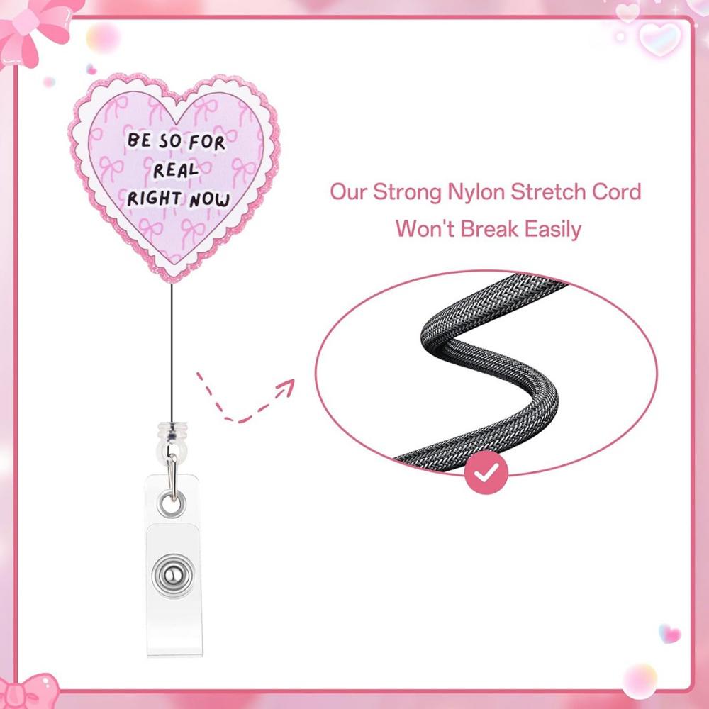 Heart Badge Reel Heart-Shaped Pink Heart Badge Holder Work Card Clip Pink Retractable Name Tag Clip For Animation Enthusiasts