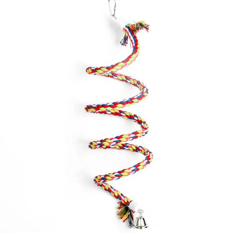 Cotton Rope Chewing Bar Parrot Swing Climbing Standing Toys with Bell Bird Supplies