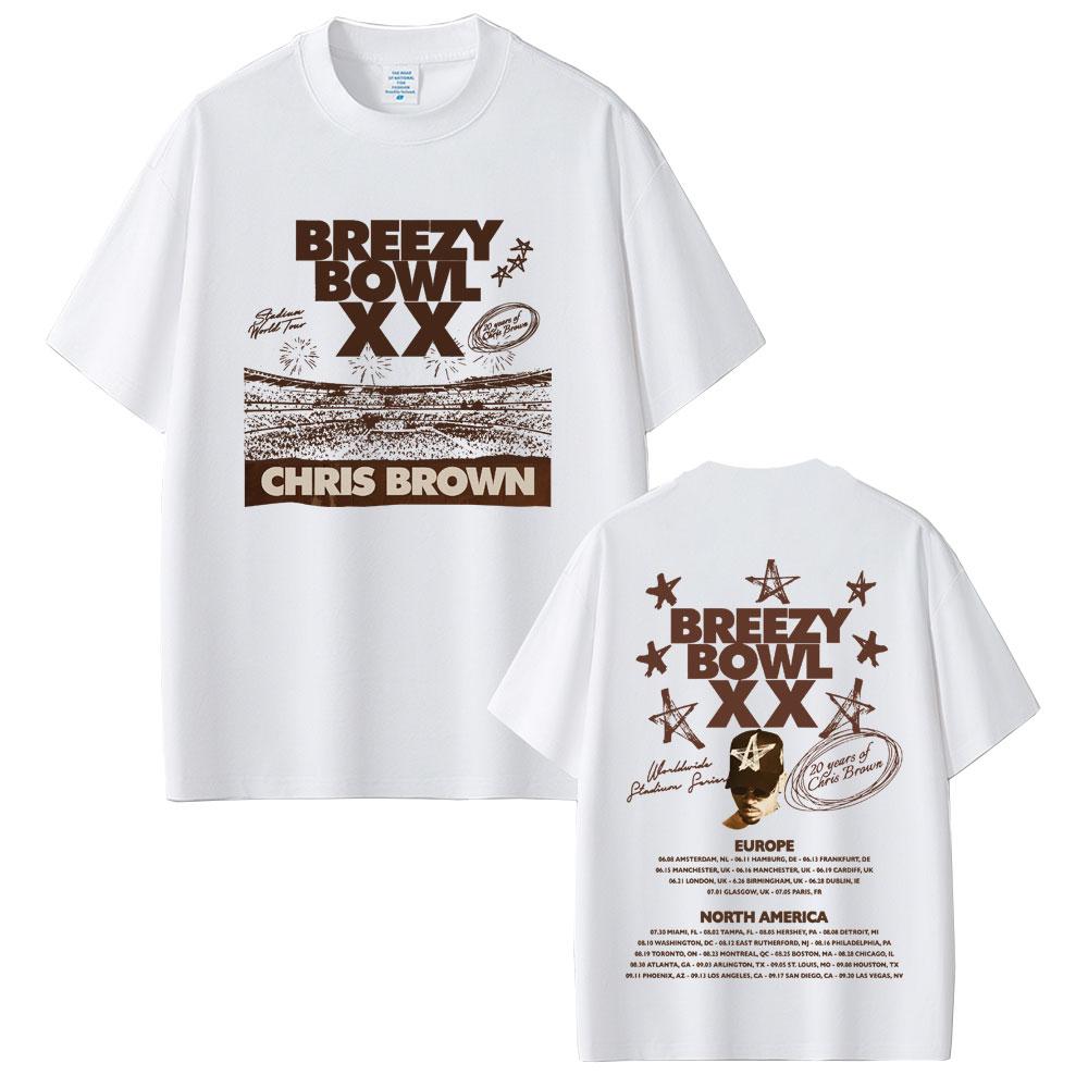 Rapper Chris Brown Breezy Bowl XX 2025 Tour T-shirt Men Women Casual Cotton Vintage T Shirts Summer Hip Hop Oversized T-shirts