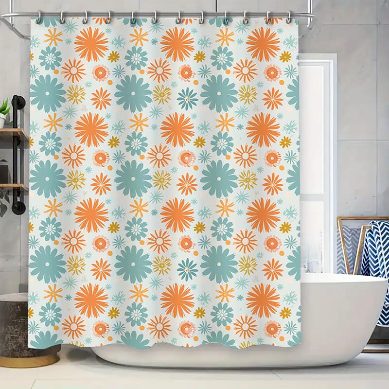 

Vintage Pattern Shower Curtain Flower Print Bathroom Decor with Metal Rod Set for Home Decoration 90x180cm