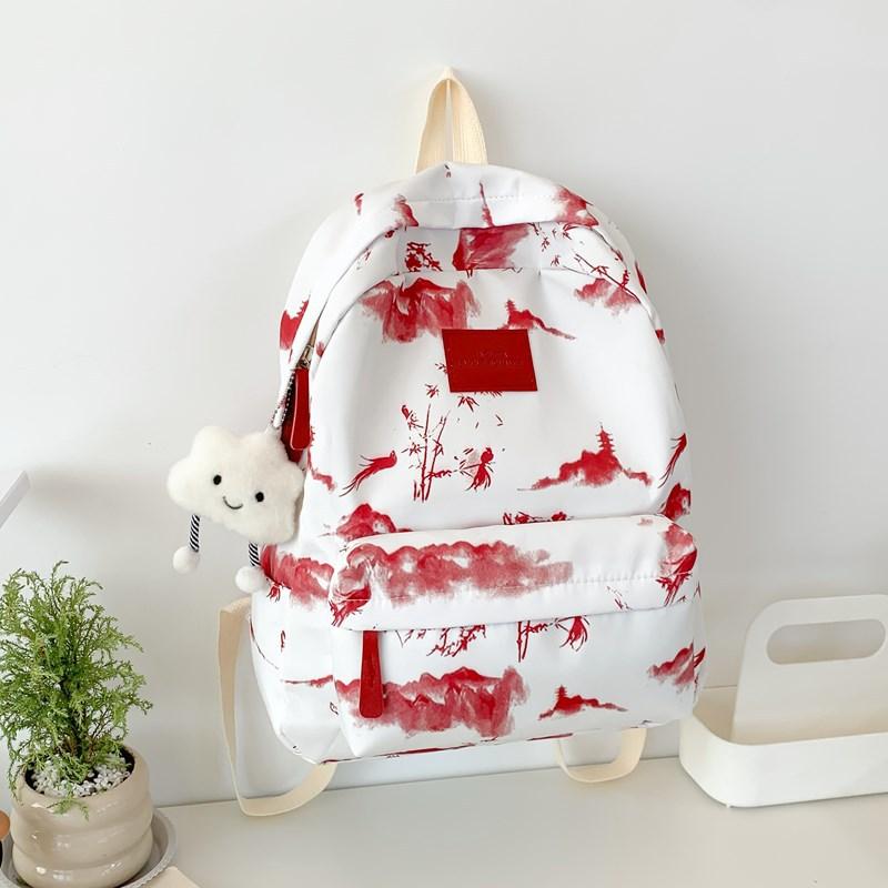 Chinese Style Ink Printing Schoolbag Female College Student Travel Backpack Light Casual Junior High School Student Backpack