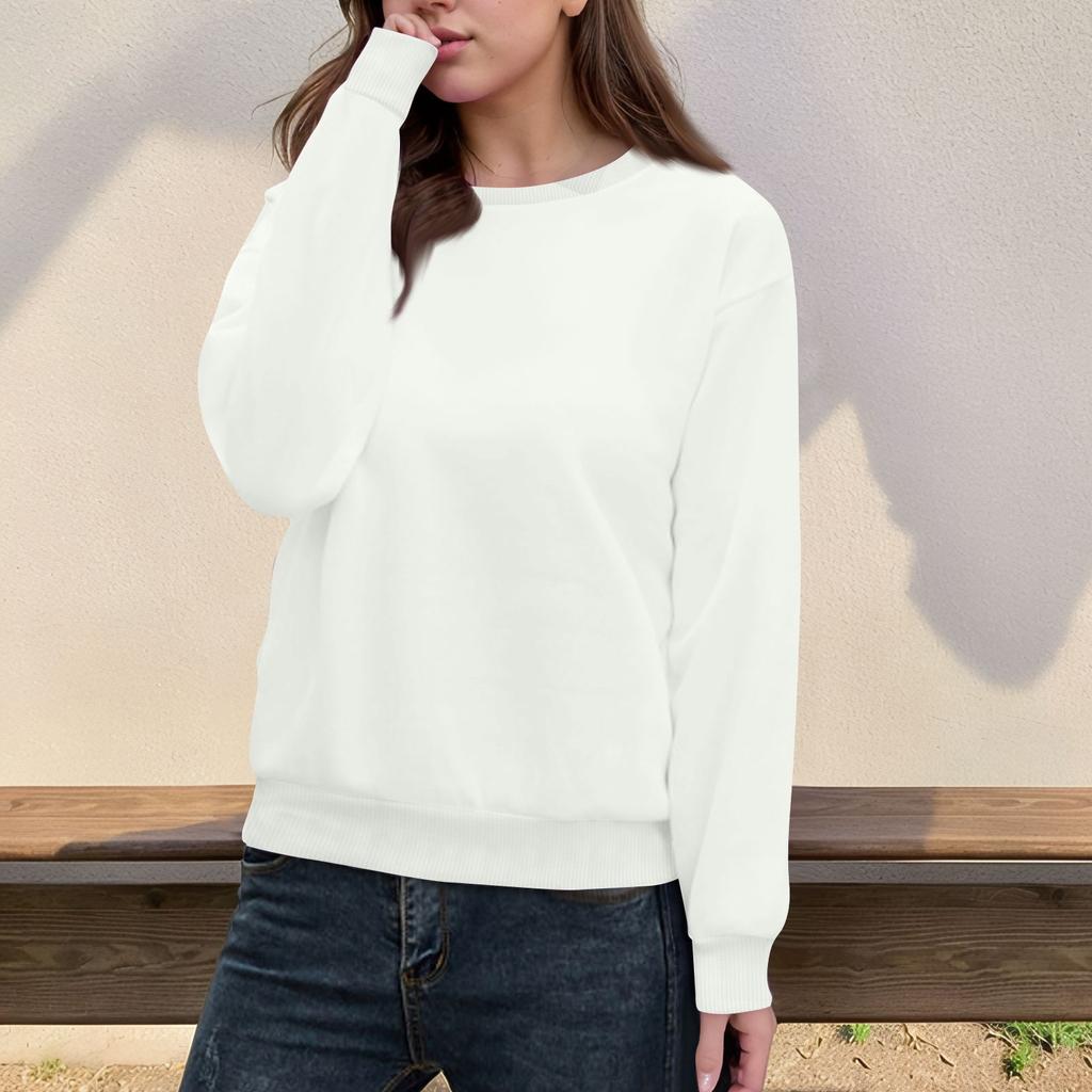 Damen Casual Fashion Top Einfarbig Rundhals Langarm Pullover Top