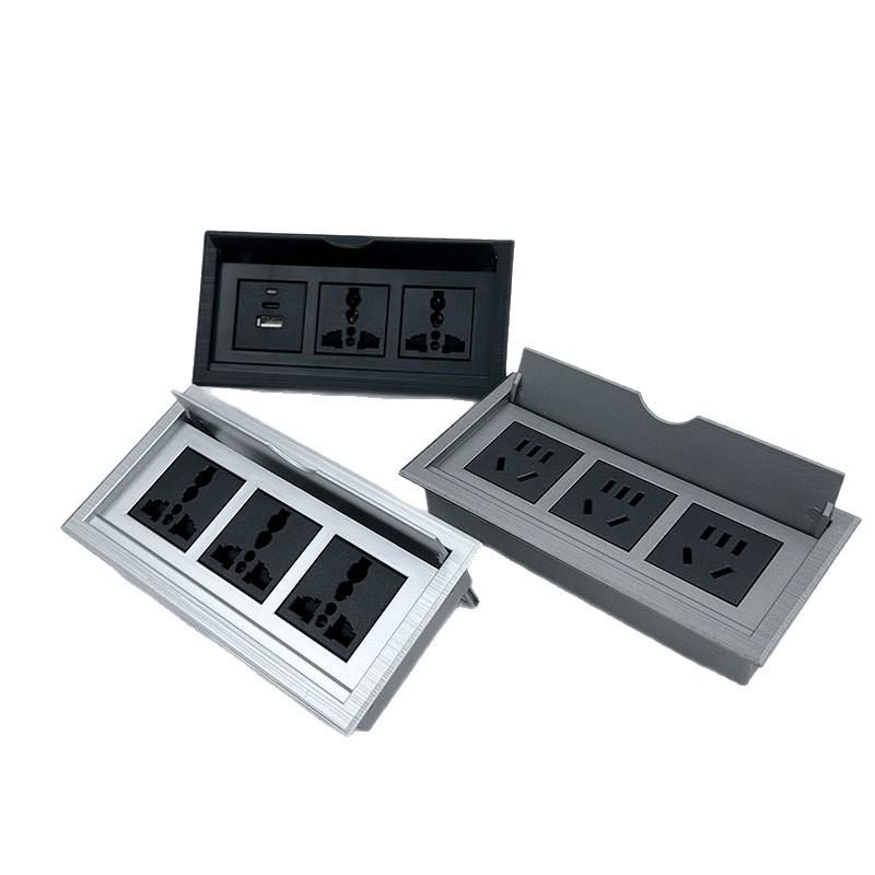 Flip-Top Conference Desk: Embedded Multi-Function Socket with Hidden Wire Board and Power Strip.