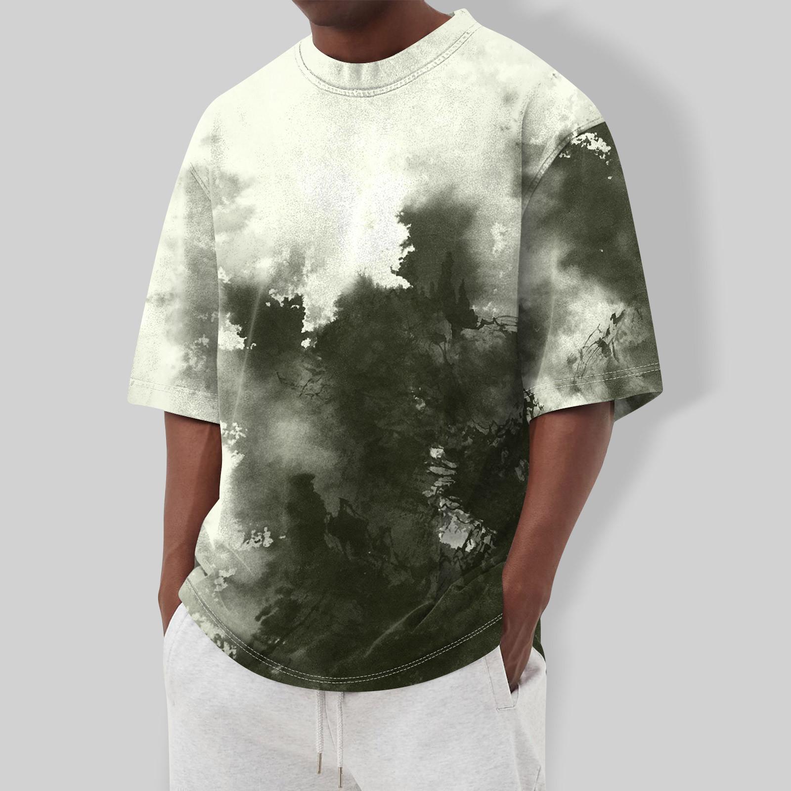 Летняя мужская популярная футболка с круглым вырезом и коротким рукавом с принтом L армия зеленый 1359₽