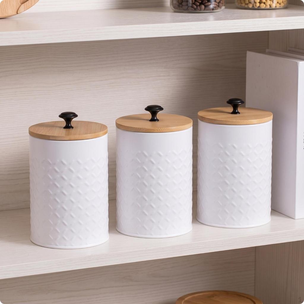 3 Pieces Kitchen Canister Set Modern Containers Powder-Coated for Pantry