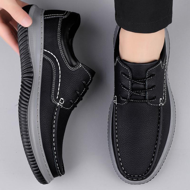 Fashion New Male Lace-Up Business Flats High Quality Men Shoe Genuine Leather Mens Casual Shoes All-match Male Comfortable Walking Shoe