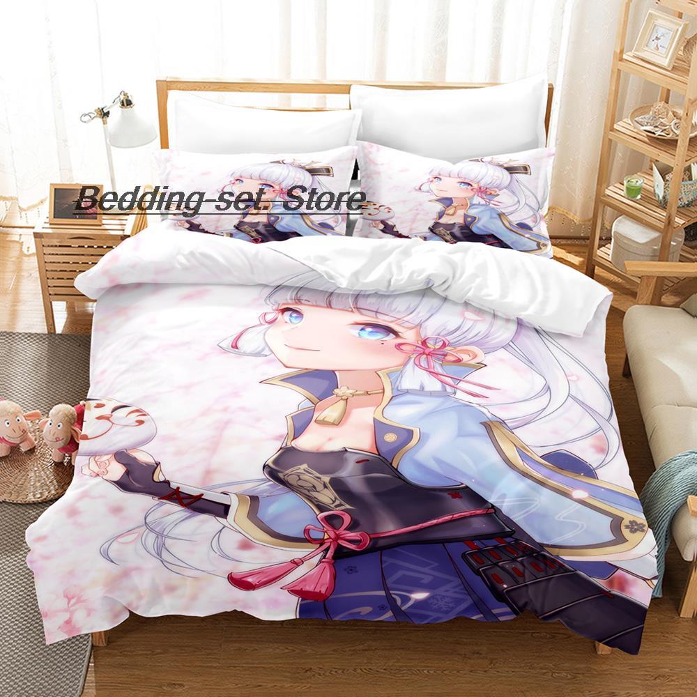 Game Genshin Impact Kamisato Ayaka Bedding Set Single Twin Full Queen King Size Bed Set Aldult Kid Bedroom Duvetcover Sets