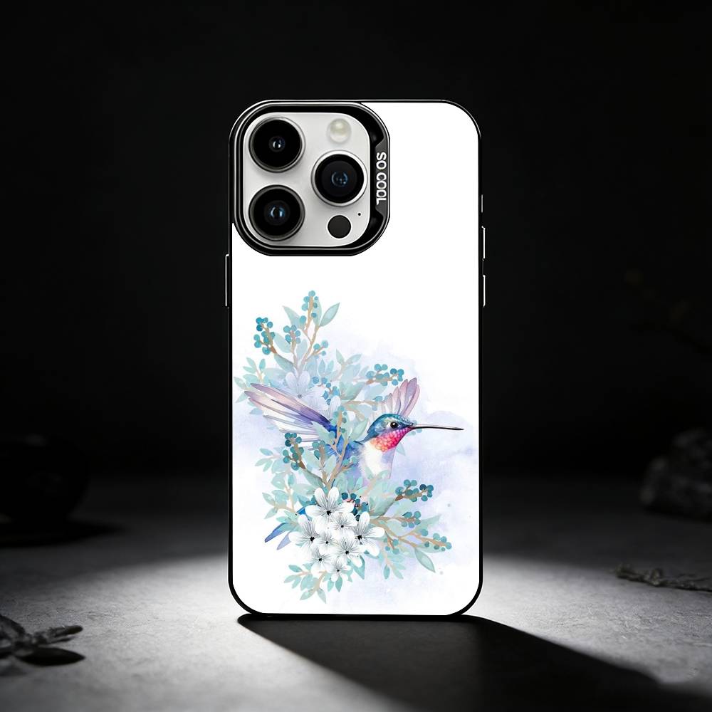 Bird Hummingbird painting Phone Case For iPhone 17,16,15,14,13,12,11 Plus,Pro Max,XS,Colored silver phone case iPhone14