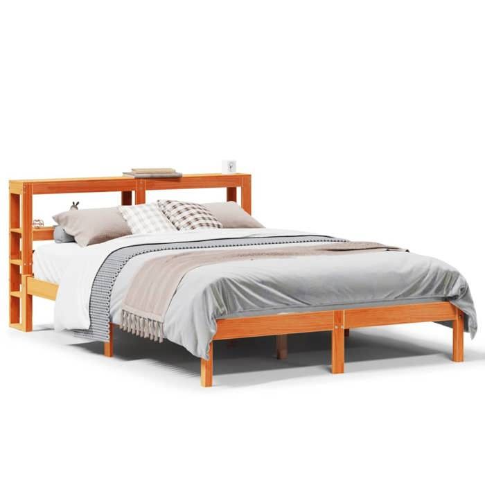 VidaXL Bed Frame with Headboard Wax Brown 120x190cm Pine Wood, Bed, Solid Wood Bed Frame, Bedroom Furniture 3305734