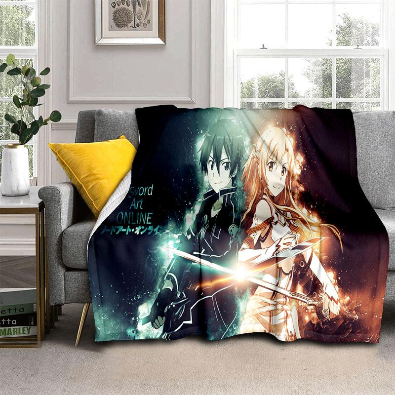 Sword Art Online SAO Novel Cartoon Blanket,Soft Throw Blanket for Home Bedroom Bed Sofa Picnic Travel Office Cover Blanket Kids