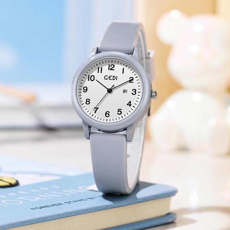 Reloj de Cuarzo Color Caramelo Verano Simple Calendario Gama Alta para Mujer Nicho Alto Valor Silicona Reloj para Estudiante
