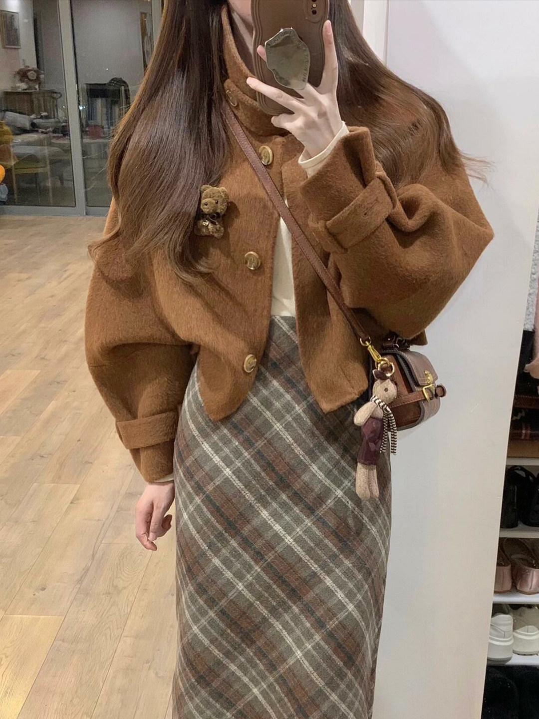 Женское двустороннее шерстяное пальто коричневого цвета - Осень 2025 Корейский высококачественный нишевый дизайн M коричневый