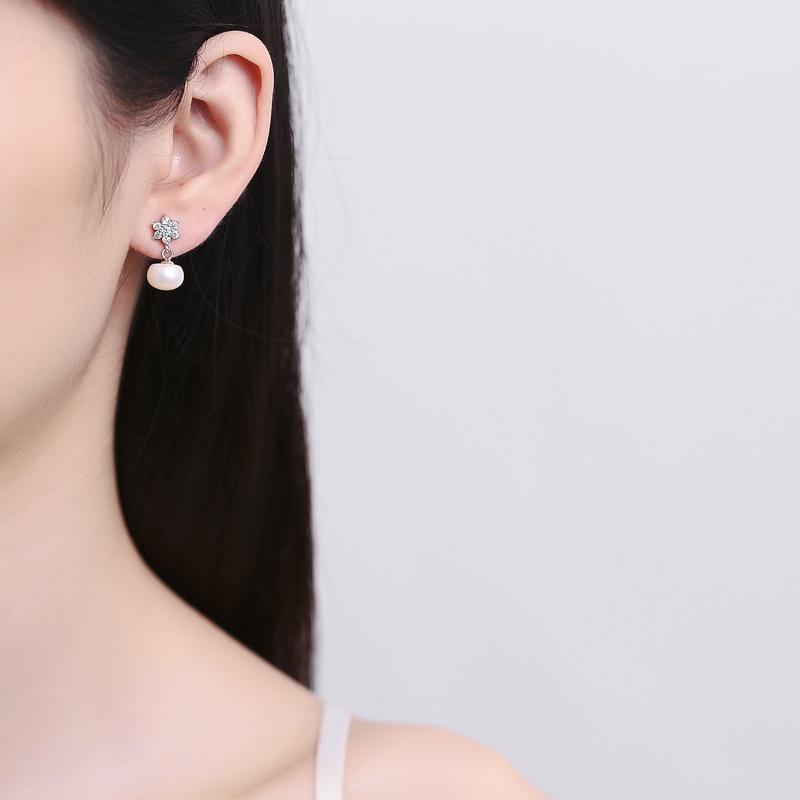 Fashion Temperament Snowflake Earrings For Women, Japan And Korea Short Freshwater Earrings, Meilong Silver Jewelry Customization