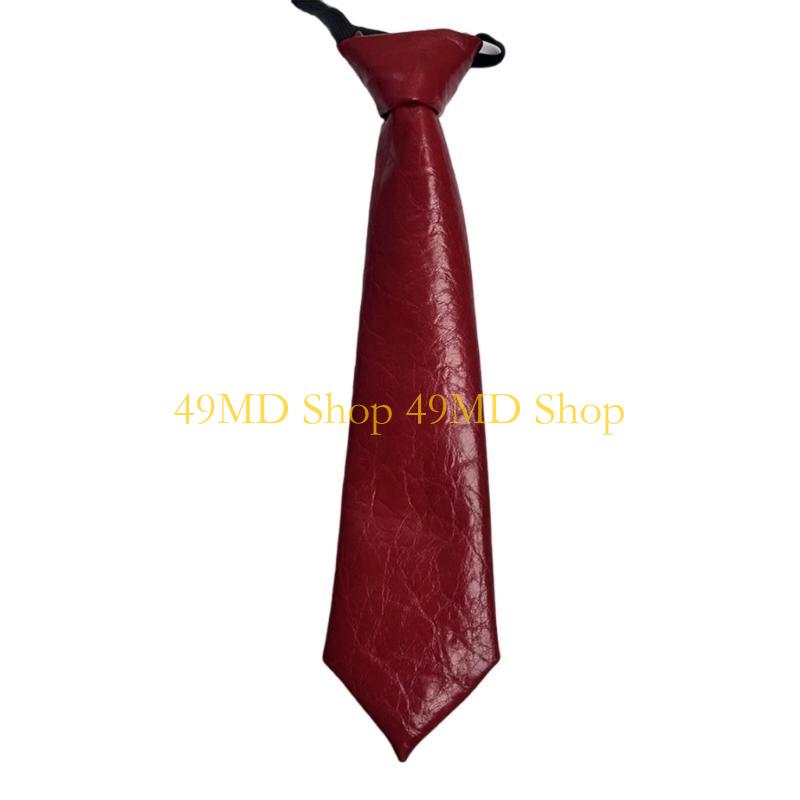 49MD Harajuku Tie Women Men Student Uniform Faux Leather Color Pre Tied Necktie