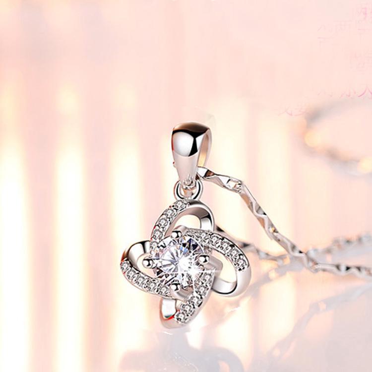Min Yue 999 Sterling Silver Four-Leaf Clover Diamond Pendant Necklace for Women - Fashionable Light Luxury Design
