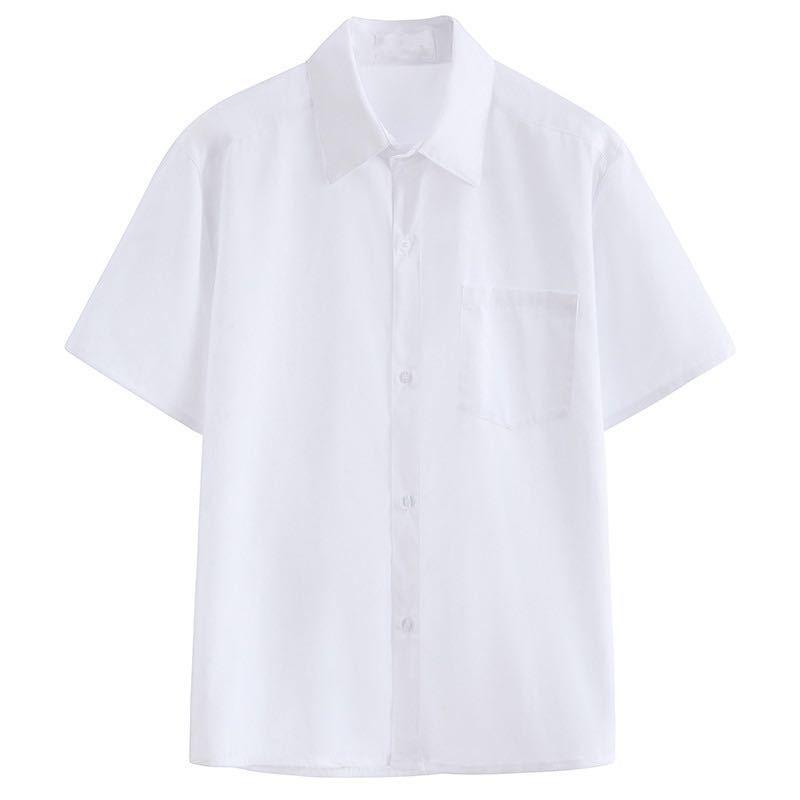 

Men s Short Sleeve Shirt - White, Loose Fit, Japanese Style, Casual Plus Size, with Inner Long Sleeve Layer, Trendy Student Uniform. 2XL