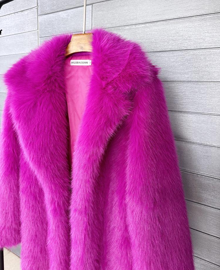 Women's Extra Long Faux Fur Coat with Suit Collar