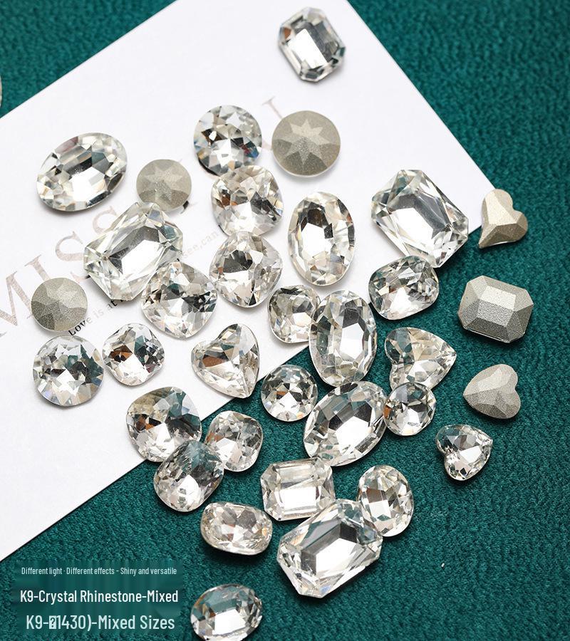 

K9 Irregular Cut Crystal Glass Rhinestones for Nail Art - Mixed Shapes (Square, Crooked Heart, Tip Bottom, Heart) 5 mixed