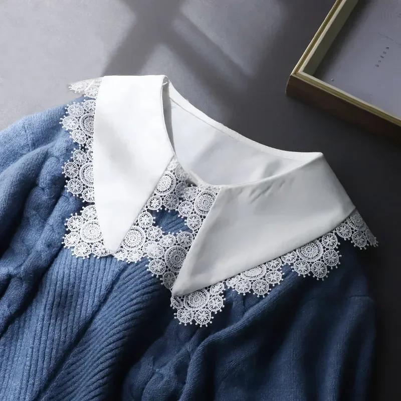 Lace Novelty Fake Collar for Women Shirt Front Ties Detachable Collar Stand Dress Sweater Girls False Collar