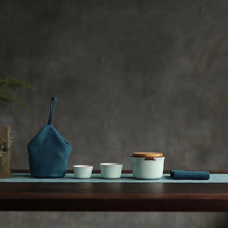 Ceramic Quick Tea Cup One Pot Two Cups Ceramic Portable Storage Bag Kung Fu Tea Set