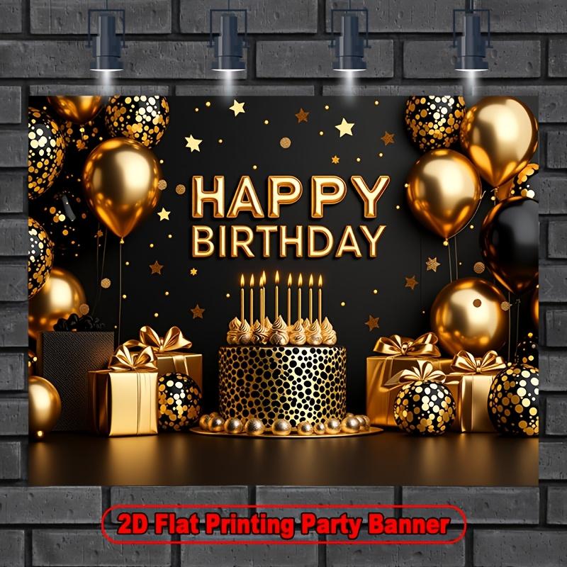 2D-Flachdesign, 1 Stück goldener Geburtstags-Kuchen-Ballon-Hintergrundbanner, geeignet für Fotografie, Abschlussfeiern, Hochzeiten