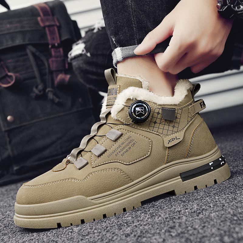 Winter Men Boots With Fur Comfortable Work Shoes Mens Warm Leather Boots Waterproof Ankle Boots No-slip High Top Shoes