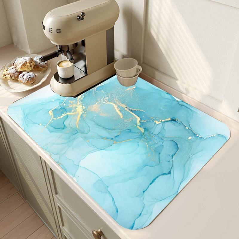 Marble Coffee Maker Mat Dish Drying Mat for Kitchen Marble Dishes Pad Dish Drainer Rack Mats Absorbent Fast Dry Kitchen
