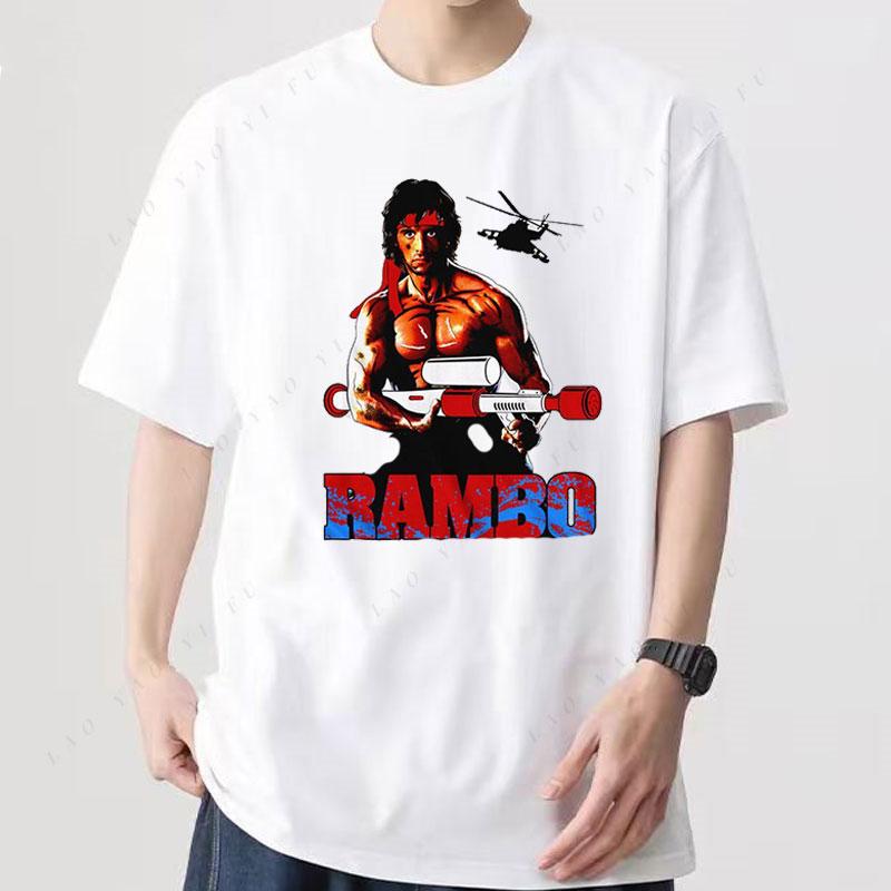 Playera Famous John J Rambo Vintage Style 80S Movie First Blood Part 2 T Shirt Homme Pure Cotton Short Sleeve Women Tops