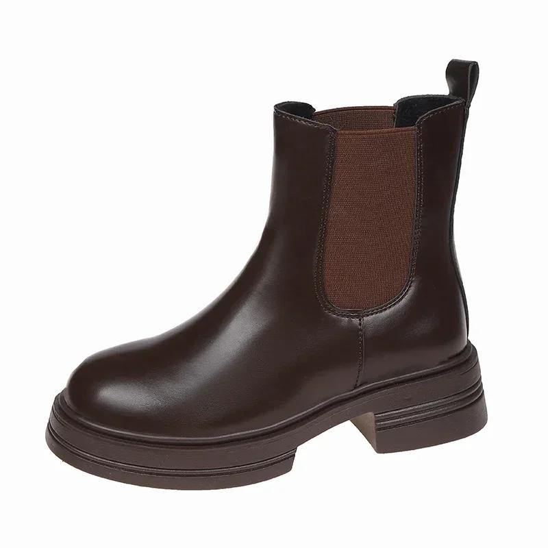 

Мода 2024 Обувь высокого качества для женщин Слипоны Женские ботинки Модные Ботинки с круглым носком Современные ботинки Женские Горячая распродажа Однотонная обувь для женщин 37 коричневый