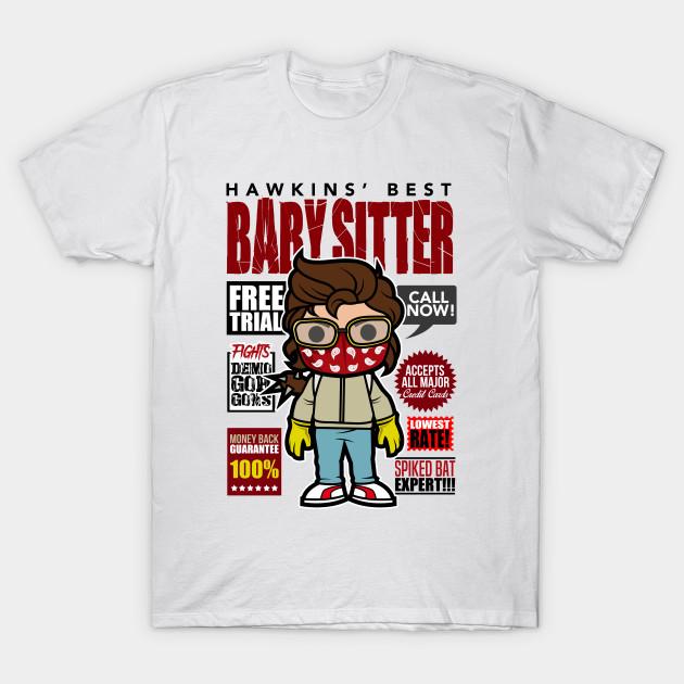 Men Black Print T-shirt Steve Harrington Ad No-Cut Transfer Paper Print Cotton Tshirt S