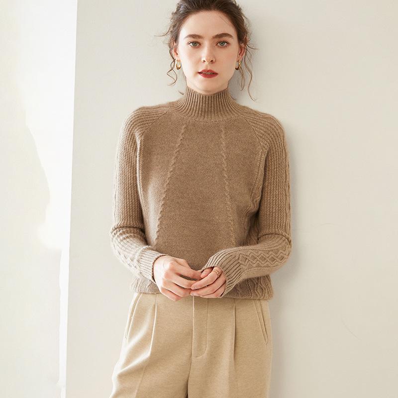 Cozy Cashmere Semi-High Neck Sweater: Slim Fit, Long Sleeve, Short, Loose Pullover - Perfect for Autumn/Winter