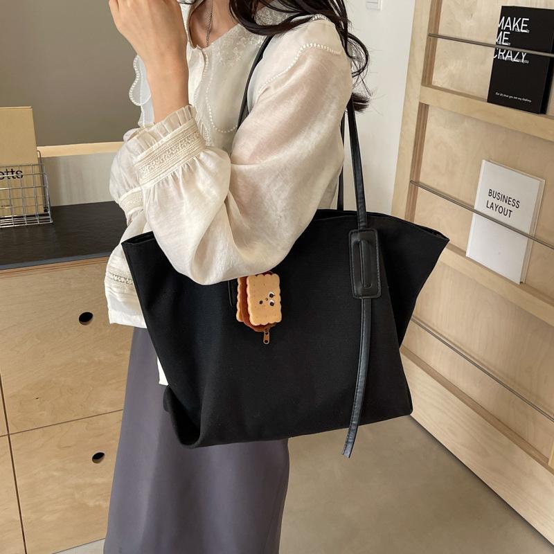 Большая вместительная холщовая сумка женская сумка через плечо сумка через плечо хаки — фото 4