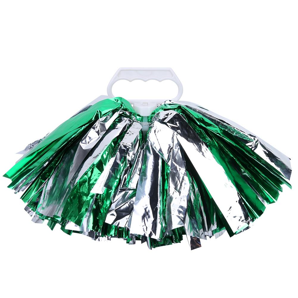 Cheer ering Pom Poms Pompoms for Dance Party School Sports Competition (Silver+Green)