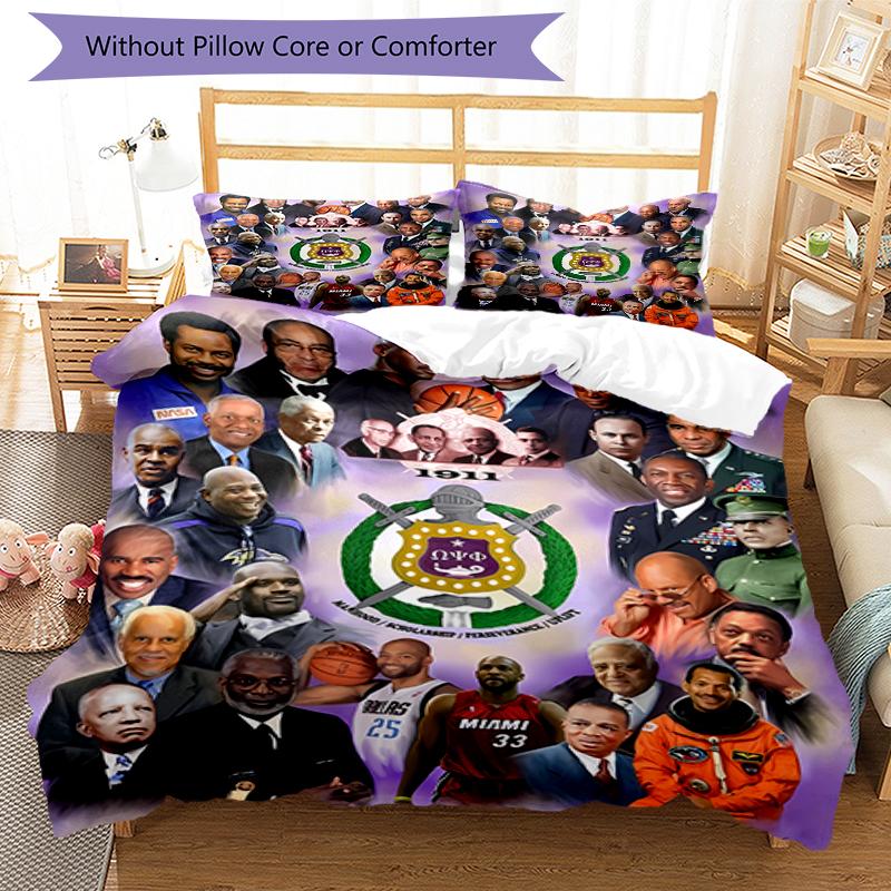 3pcs Omega Psi Phi pattern bedding set duvet cover set includes duvet cover &pillowcases, perfect all season bedroom decoration & gift