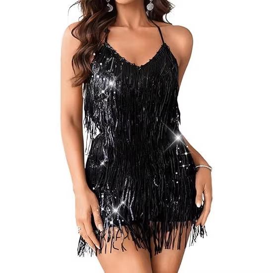 Sequined Fringed Onesie, Backless Nightclub Sexy Costumes, Stage Dance Sparkling Costumes