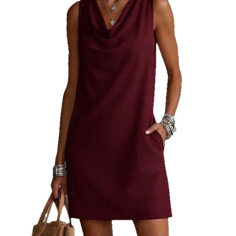 New Summer Plain-color Fitted Sleeveless Halter-neck Dress for Women