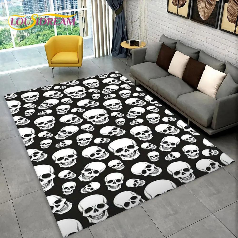 Teppich mit Horror-Totenkopf, Gothic-Hexerei, Teppich für Wohnzimmer, Schlafzimmer, Sofa, Spielzimmer, Fußmatte, Dekoration, rutschfeste Bodenmatte