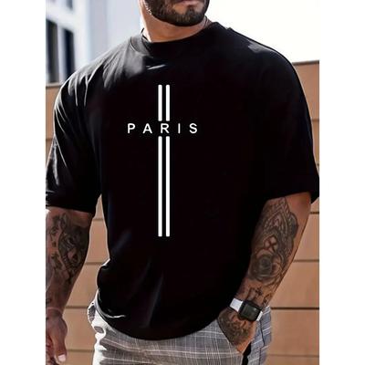 PARIS Print, Men's Graphic Design Crew Neck Active T-shirt, Casual Comfy Tees Tshirts For Summer, Men's Clothing Tops For Daily