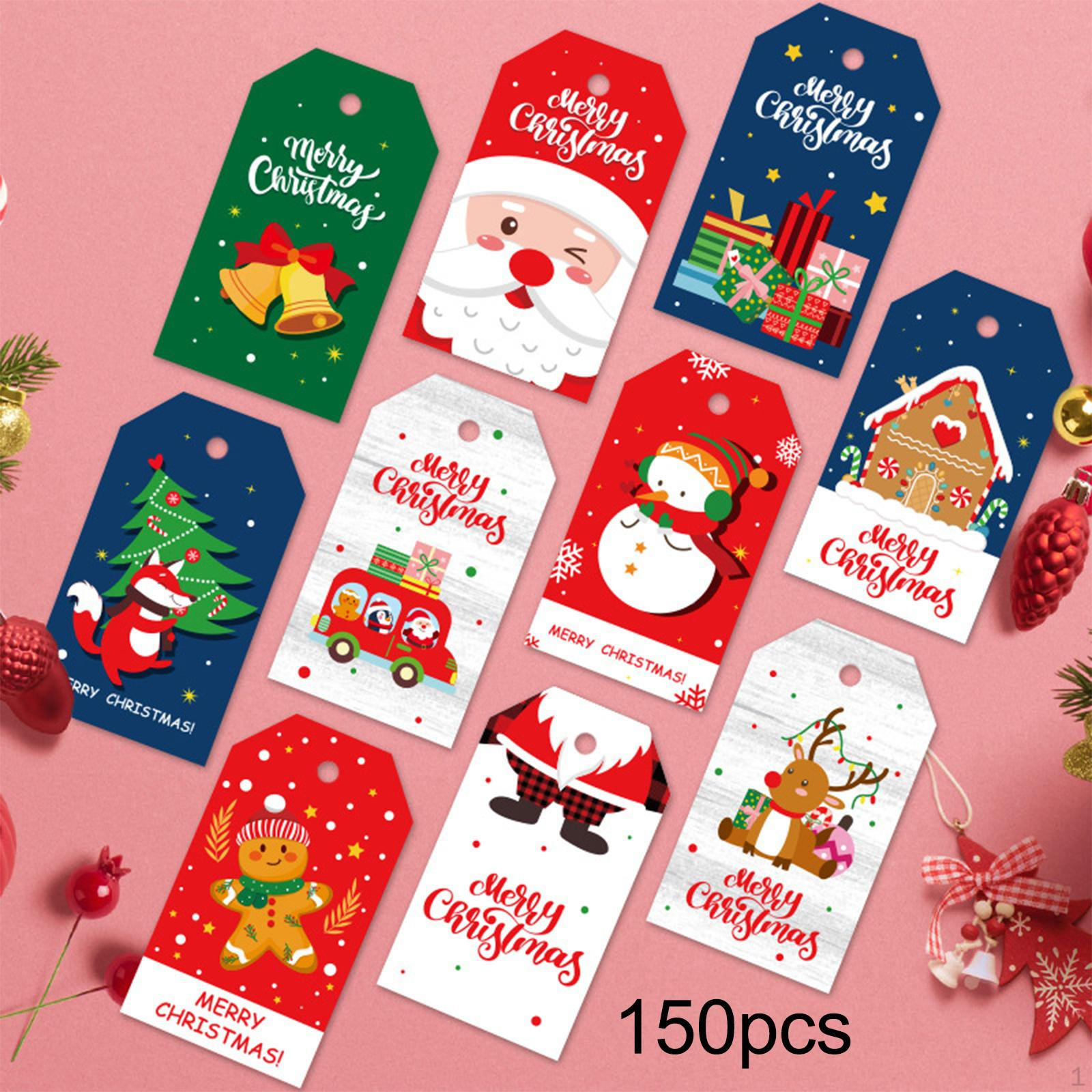 

Christmas Tags Gift Creative with Holes Twine Cartoon Hanging Labels Wrap 150pcs