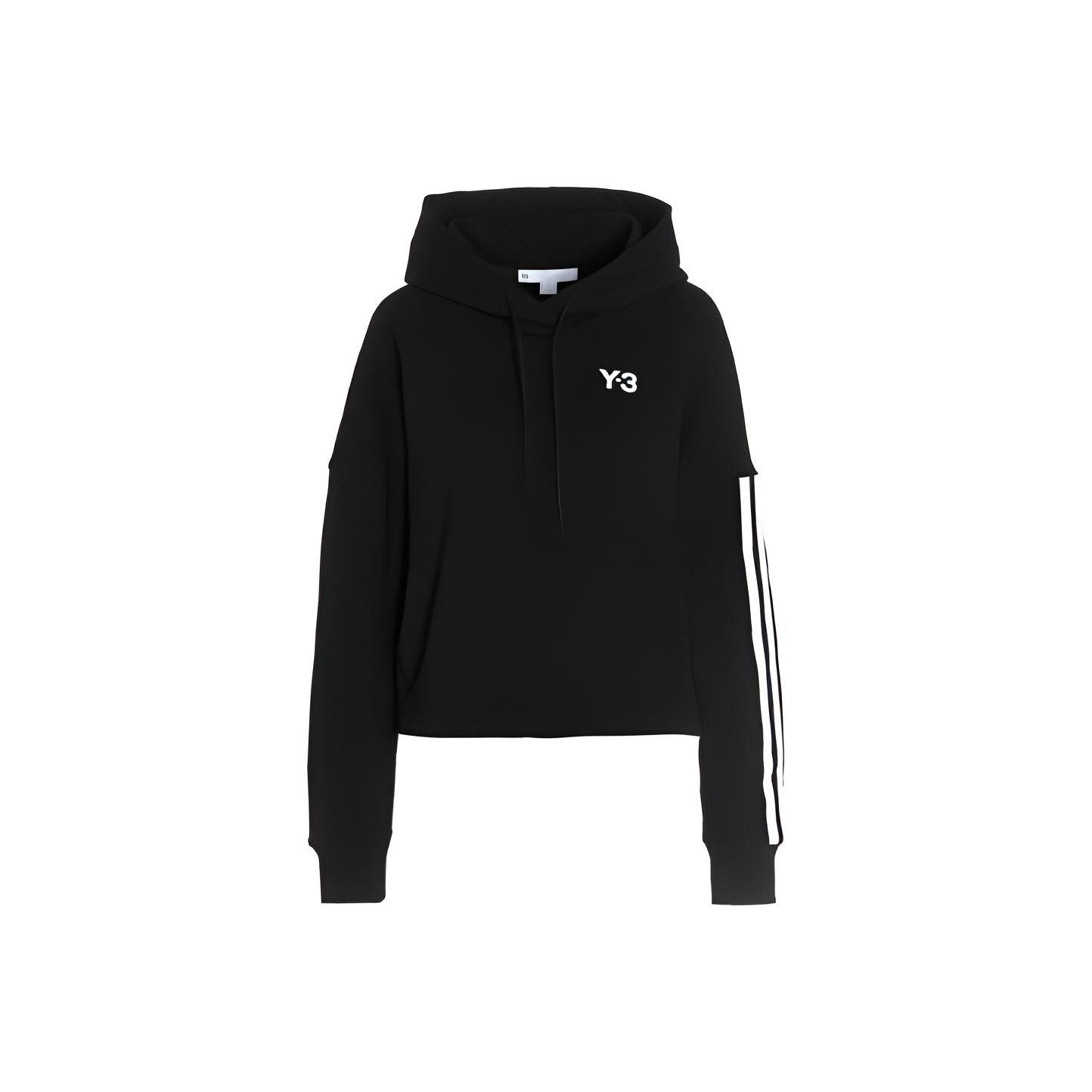 Y-3 Ss22 Логотип Принт Однотонный Боковые Полоски Короткая Толстовка Женские Толстовки Черный HG3789F XXS