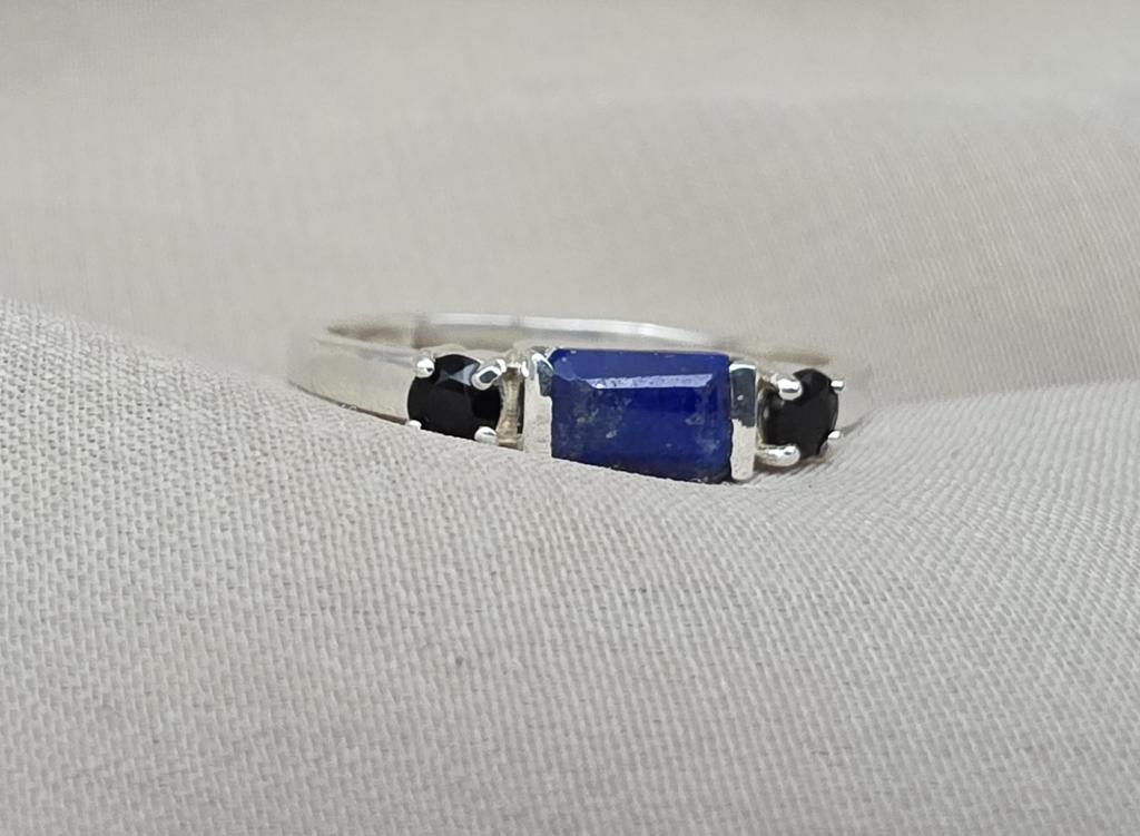 925 Sterling Silver Lapis Lazuli Black Onyx Ring Natural Blue Black Stone Handmade Jewelry