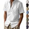 2025 Summer Men Short Sleeve Shirt Men Solid Color Patch Pocket Shirts Male Loose Lapel Linen Shirt Men Formal Beach Shirt