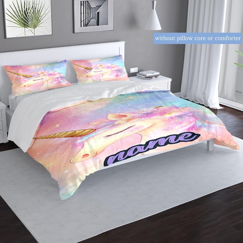 Colorful Unicorn Duvet Cover Soft Bedding Set For Bedroomdorm Personalized Name Threepiece Set 1 Duvet Cover And 2 Pillowcases Perfect Gift For All
