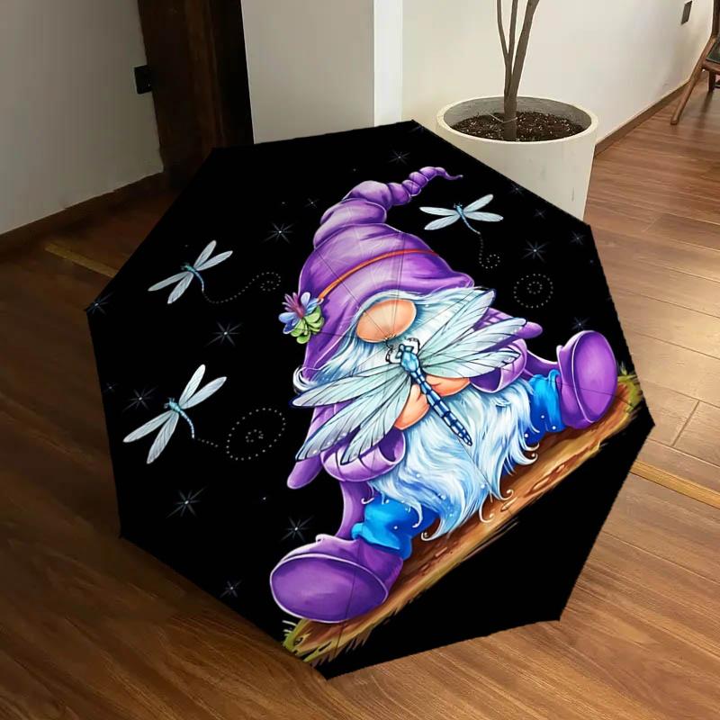 

Dragonfly Dreams Gnome with Automatic Opening Umbrella - Portable Folding Design, 8-Bone Iron Frame Outdoor Umbrella, Perfect Festival Gift
