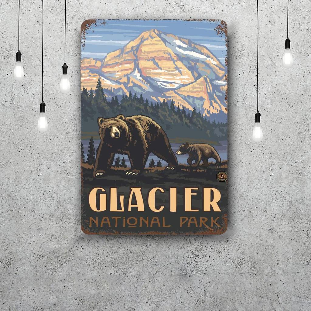 Nationalpark Glacier Lustiges Bar Metallschild Retro Plakette Vintage Schild Alkohol Trinker Kneipe Club Küchenwanddekoration