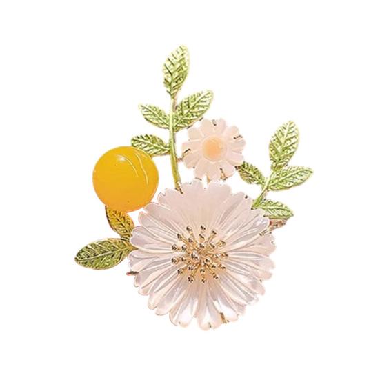Women Brooch Bead Leaf Chrysanthemum Design Lapel Pin Non-Slip Buckle Scarf Badge Clothing Bags Accessories