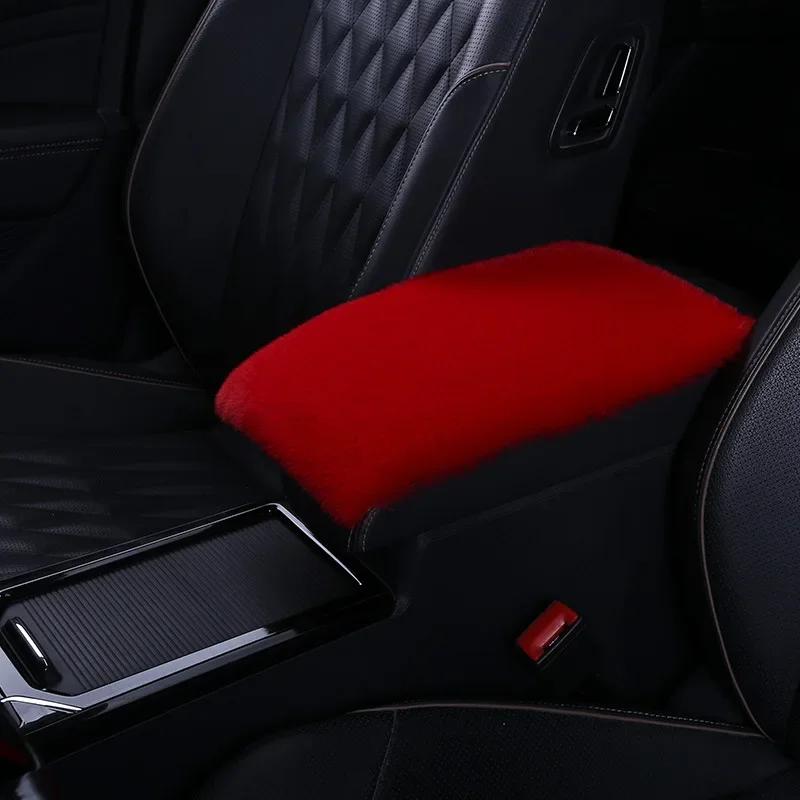 Universal Soft Furry Plush Armrest Box Pads Cover Center Console Polyester Armrest Pad Cushion Winter Car Interior Accessories