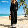 JPNTKY Kadın Moda Günlük Uzun Kollu V Yaka Pantolon Takımları